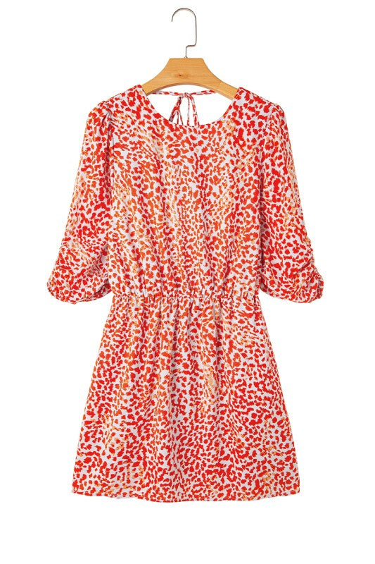 Red Leopard Print Long Sleeve Hollowed Back Dress