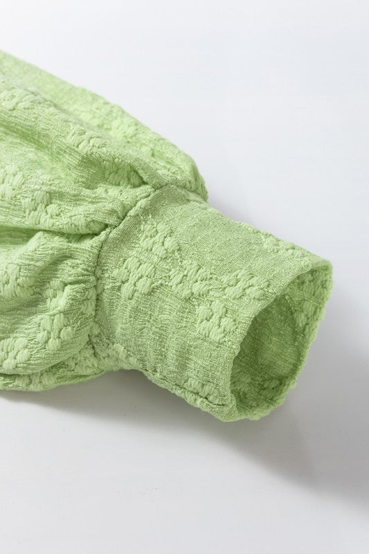 Solid Color Textured Side Split Crew Neck Blouse