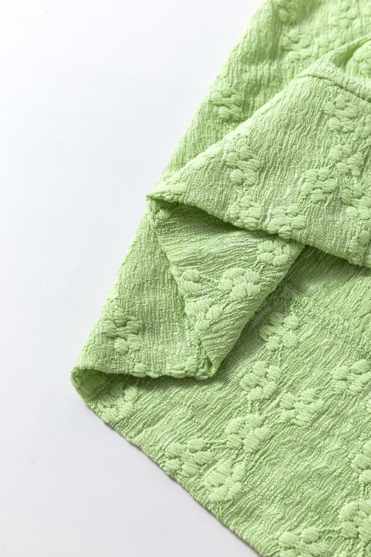 Solid Color Textured Side Split Crew Neck Blouse