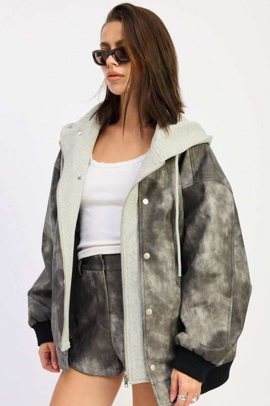Emory Park Leather Mix Media Bomber Jacket