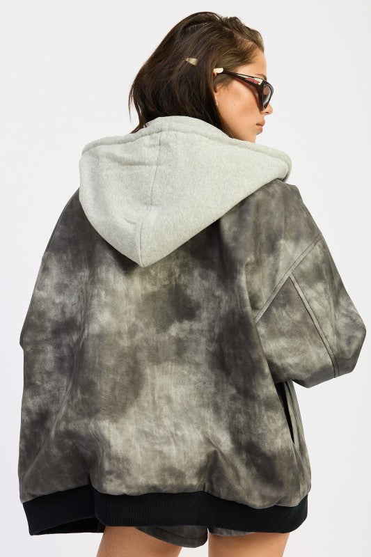 Emory Park Leather Mix Media Bomber Jacket