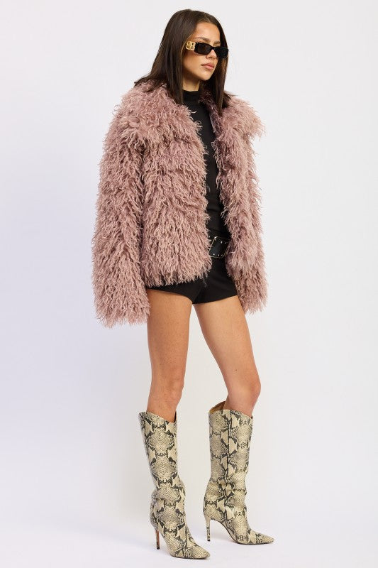 Emory Park Shaggy Faux Fur Coat with Collar