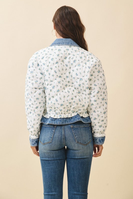Aemi + Co |Floral Quilted Denim Trim Jacket