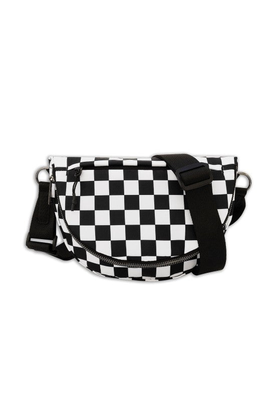 Olivia Nylon Checkered Foldover Crossbody