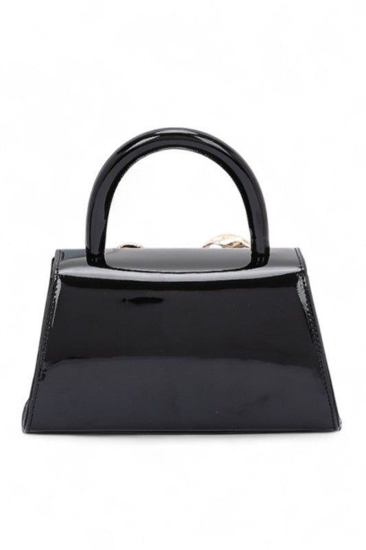 Iconic Metal Bow Top Handle Faux Leather Bag