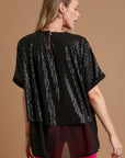 Umgee Sequin Half Sleeve Layered Blouse