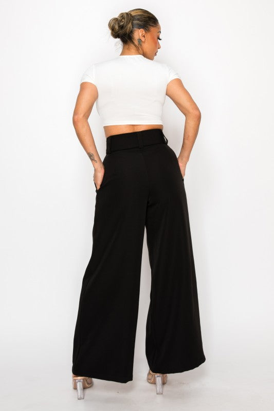 Dressy Palazzo Belted Pants & Halter Cropped Top