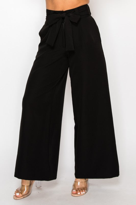 Dressy Palazzo Belted Pants & Halter Cropped Top