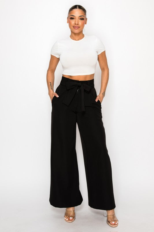 Dressy Palazzo Belted Pants & Halter Cropped Top