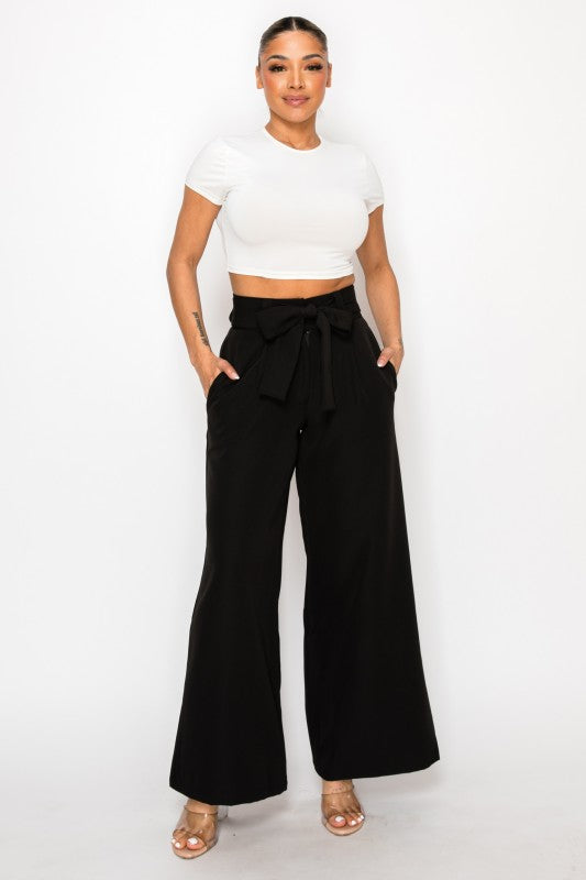 Dressy Palazzo Belted Pants & Halter Cropped Top