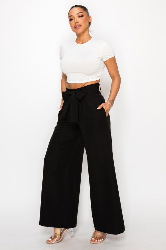 Dressy Palazzo Belted Pants & Halter Cropped Top