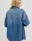 RISEN Full Size Snap Down Long Sleeve Denim Shacket