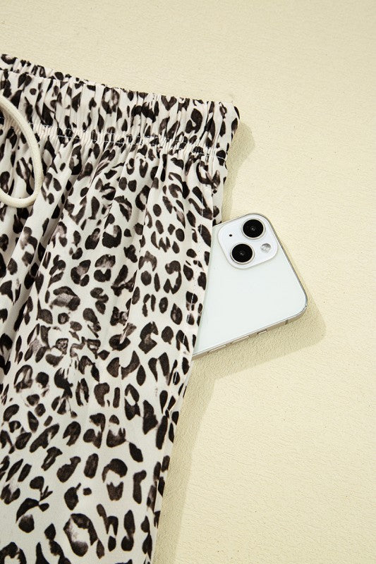Leopard Drawstring Elastic Waistband Loose Pants