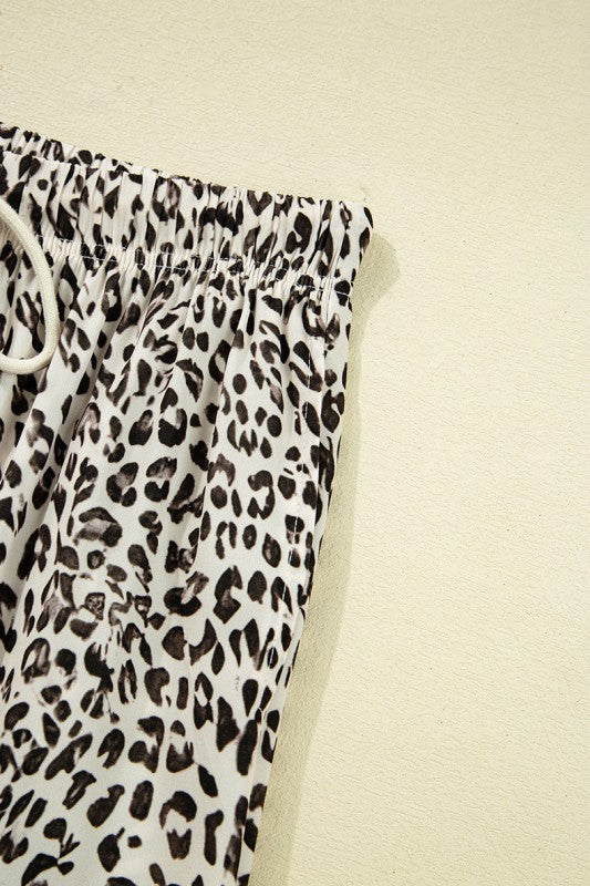 Leopard Drawstring Elastic Waistband Loose Pants