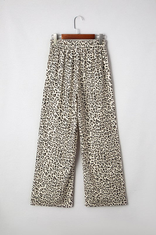 Leopard Drawstring Elastic Waistband Loose Pants