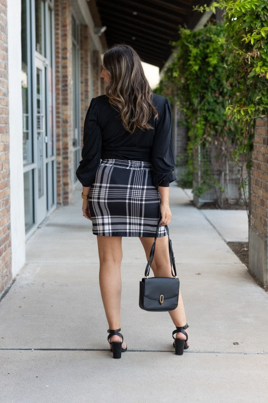 Julia Rose |The Amelia - Black And White Plaid Jogger Skirt