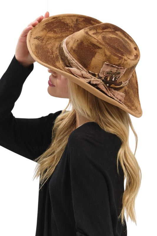 Caramel Distress Vintage Shapable Fedora Cowboy Hat