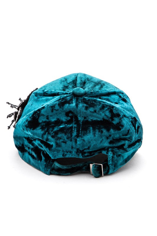 Rhinestone Flower Velour Cap