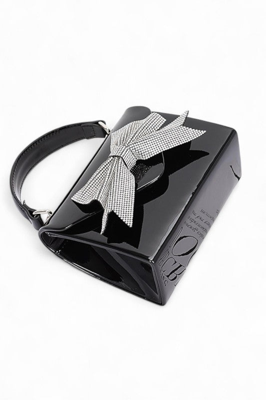 Rhinestone Bow Tie Patent Finish Crossbody Bag