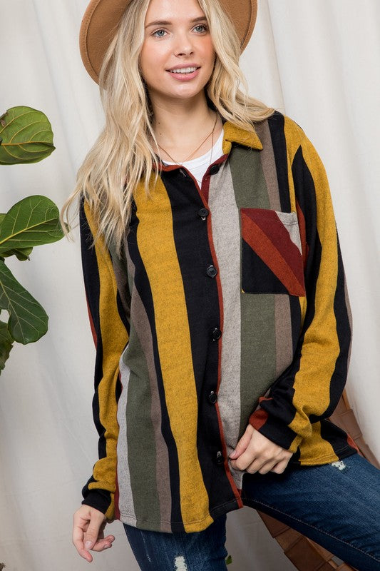 e Luna Cozy Stripe Button Down Shacket