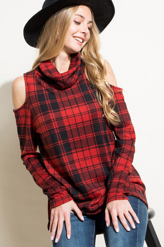 e Luna Plaid Turtle Neck Top