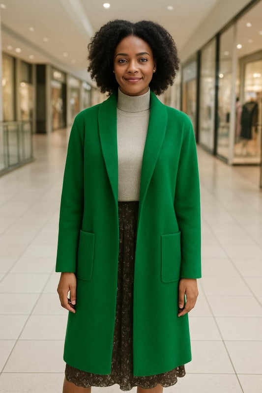 Collard Neck Drop Shoulder Pocket Cardigan