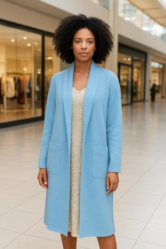 Collard Neck Drop Shoulder Pocket Cardigan