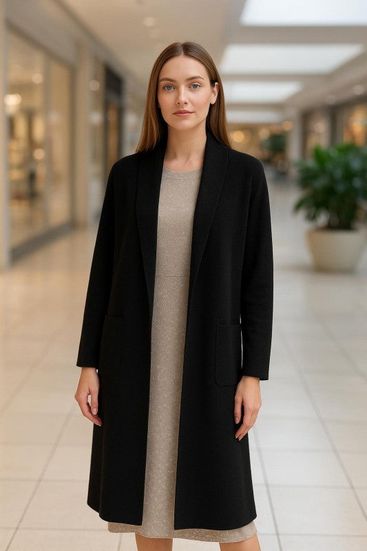 Collard Neck Drop Shoulder Pocket Cardigan