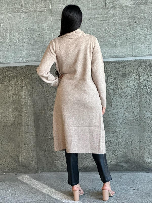 Collard Neck Drop Shoulder Pocket Cardigan