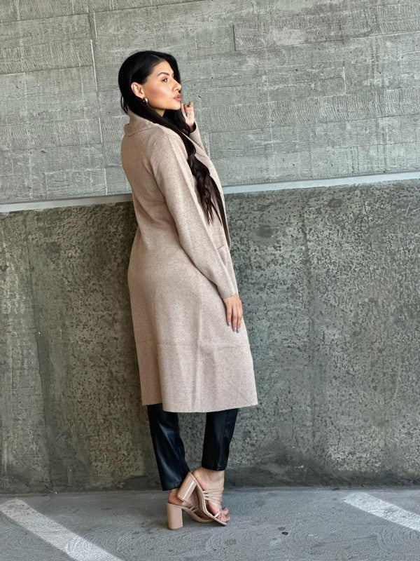 Collard Neck Drop Shoulder Pocket Cardigan