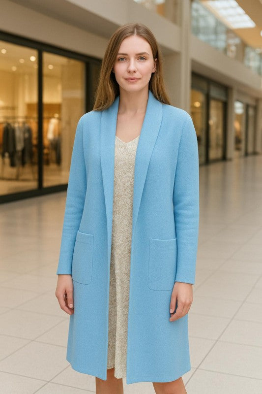 Collard Neck Drop Shoulder Pocket Cardigan