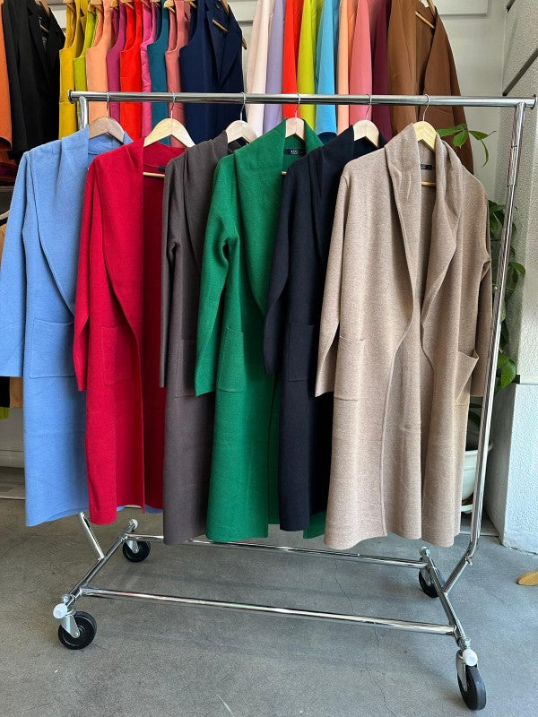 Collard Neck Drop Shoulder Pocket Cardigan