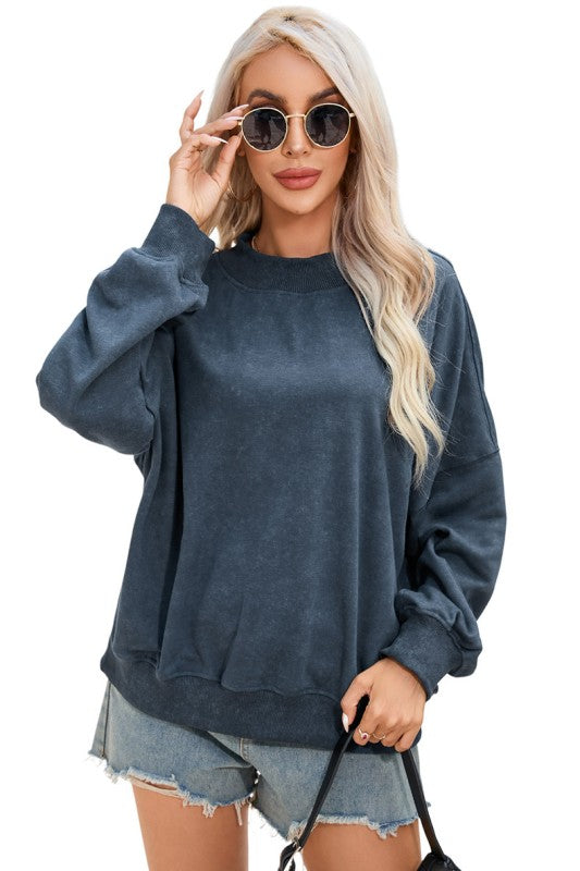Women Drop Shoulder Crew Neck Pullover Sweatshirt