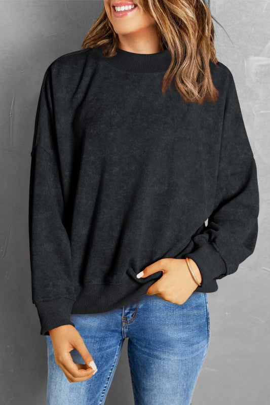 Women Drop Shoulder Crew Neck Pullover Sweatshirt