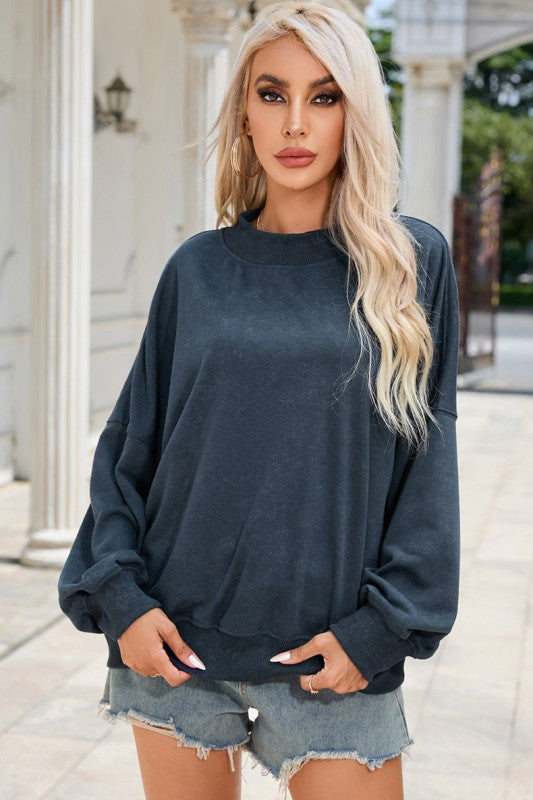 Women Drop Shoulder Crew Neck Pullover Sweatshirt