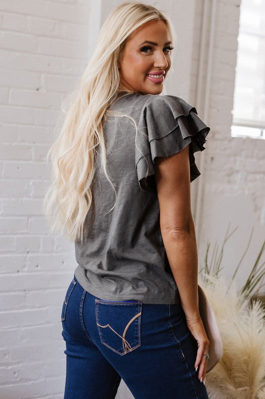 Layered Ruffle Short Sleeve Round Neck Top