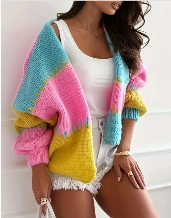 Miss Sparkling |Women's Color-Block  Knit Cardigan
