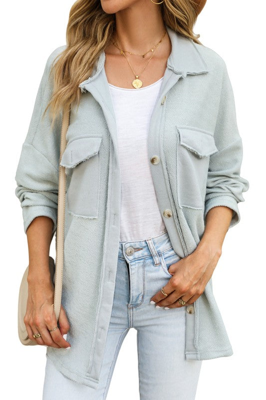 Contrast Flap Pockets Relaxed Shacket