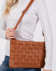 Fame Faux Leather Basket Weave  Crossbody Bag