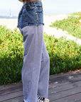 Davi & Dani Raw Hem Denim Patchwork Wide Leg Pants