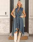 Asymmetrical Button-Front Denim Midi Dress