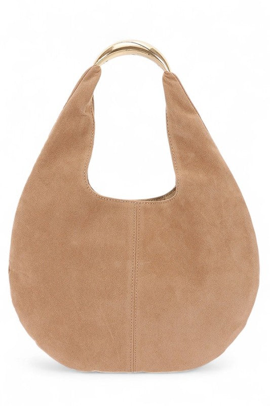 Faux Suede Structured Hobo Bag