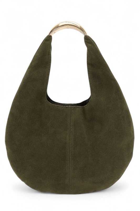 Faux Suede Structured Hobo Bag