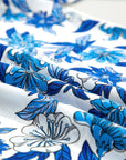 Floral Stripe Patchwork V-Neck Flounce Sleeve Blouse