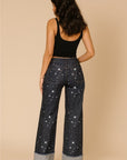 GJG Denim Gary Low Rise Rhinestone Wide Leg Jeans in Rinse Wash