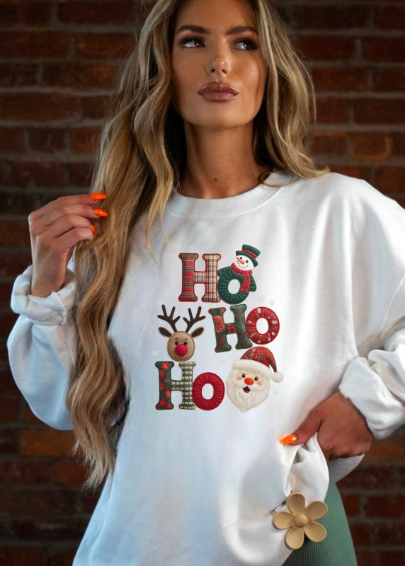 Patchwork Plaid Ho Ho Ho Graphic Sweatshirt