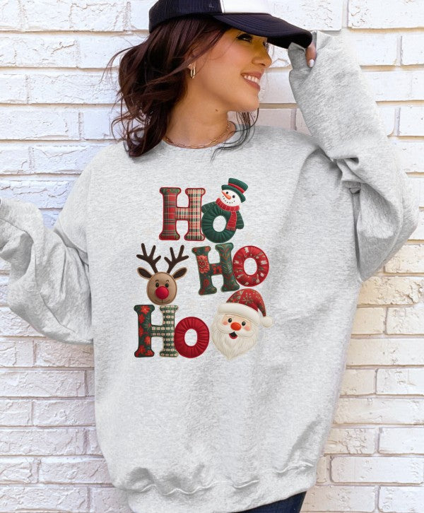 Patchwork Plaid Ho Ho Ho Graphic Sweatshirt