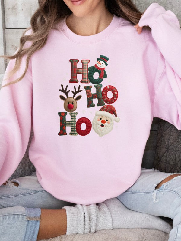 Patchwork Plaid Ho Ho Ho Graphic Sweatshirt