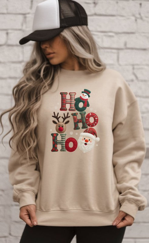 PLUS Patchwork Plaid Ho Ho Ho Graphic Sweatshirt