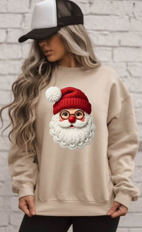 Santa with Glasses Latch Work Graphic Sweatshirt